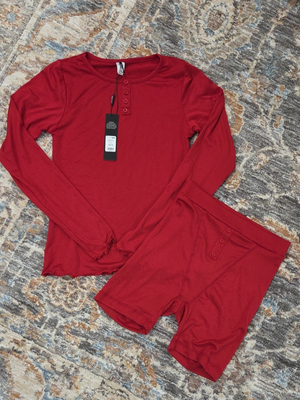 Fashion Nova Womens Red Modal Henley Lounge Set